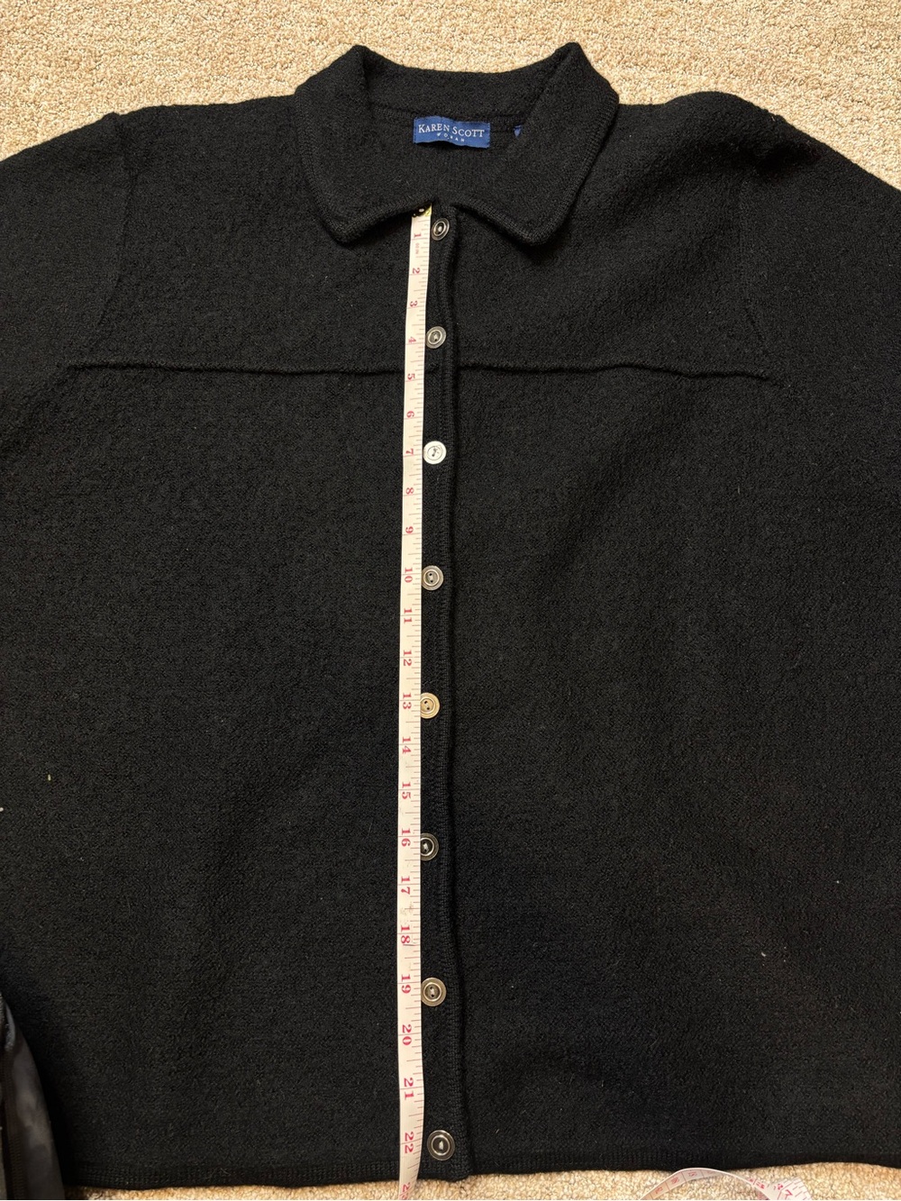 Karen Scott Black 100% Wool Button-Front Cardigan